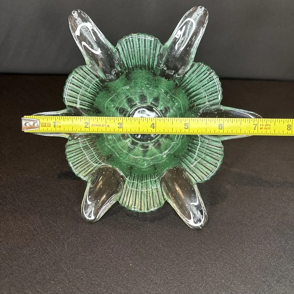 Flower Petal Glass Bowl Green Tint‎ 100% Recycled Vase Lily Accent Made In Spain